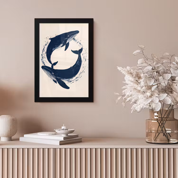 Walvissen - Spetters - Cirkel - Donkerblauw fotolijst zwart zonder passe partout klein -sfeer5