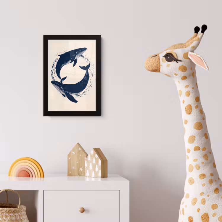 Walvissen - Spetters - Cirkel - Donkerblauw fotolijst zwart zonder passe partout klein -usfeer4_kinderkamer