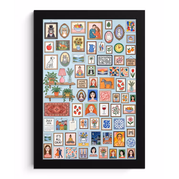 Wanddecoratie - Collectie - Huis - Illustratief - Kleurrijk fotolijst zwart zonder passe partout klein -3d