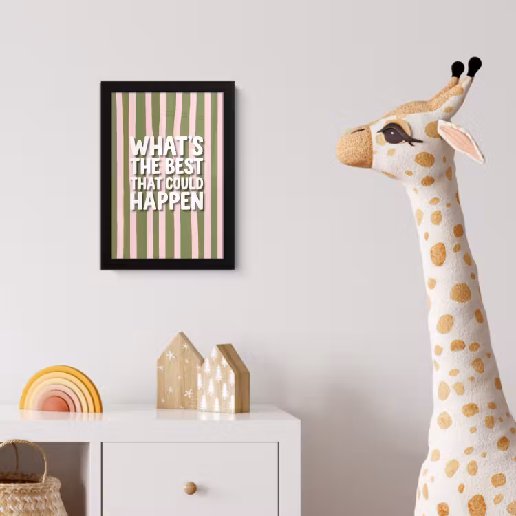 What's the best that could happen - Strepen - Groen - Roze fotolijst zwart zonder passe partout klein -usfeer4_kinderkamer