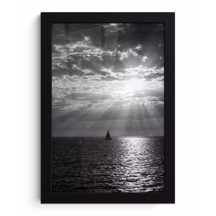 Water - Boot - Lucht - Natuur - Zwart-wit fotolijst zwart zonder passe partout klein -3d