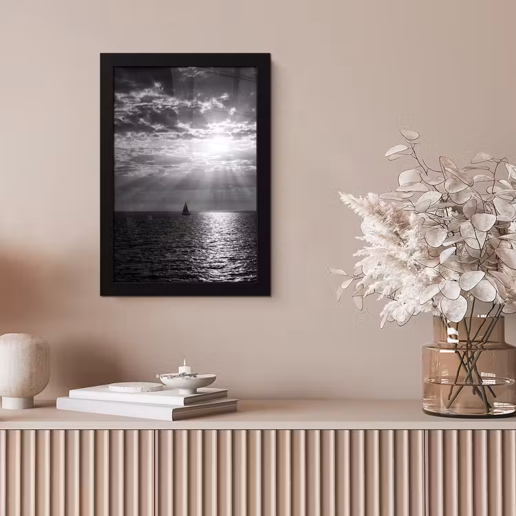 Water - Boot - Lucht - Natuur - Zwart-wit fotolijst zwart zonder passe partout klein -sfeer5