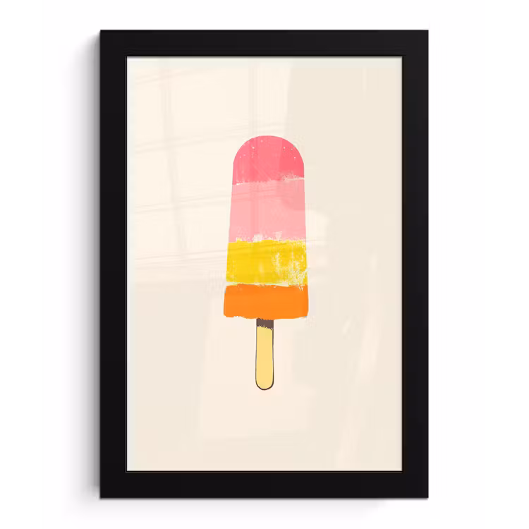 Waterijsje - Retro - Stokje - Roze fotolijst zwart zonder passe partout klein -3d