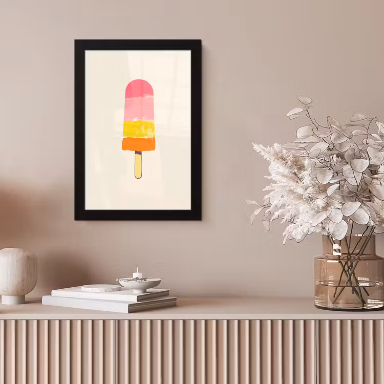 Waterijsje - Retro - Stokje - Roze fotolijst zwart zonder passe partout klein -sfeer5