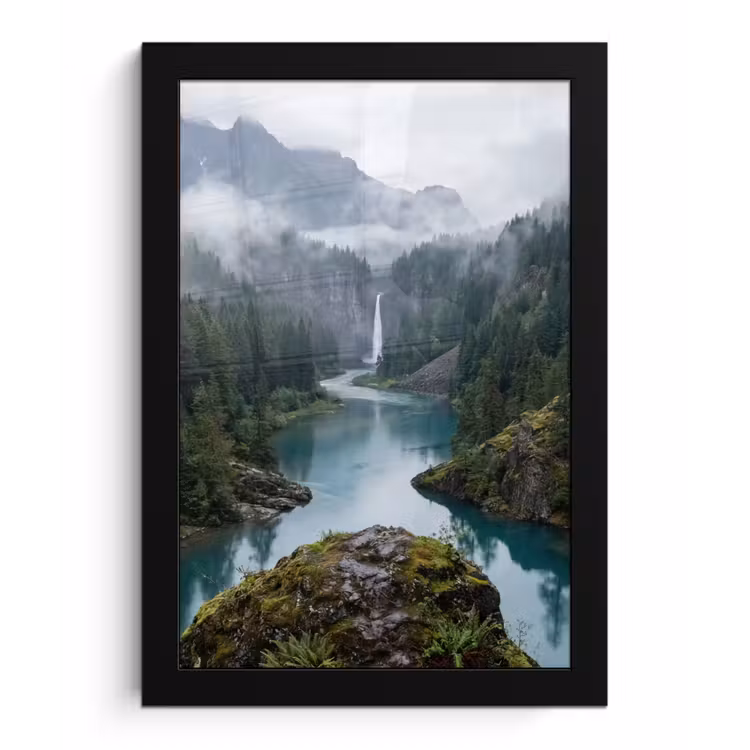 Waterval - Bomen - Bergen fotolijst zwart zonder passe partout klein -3d