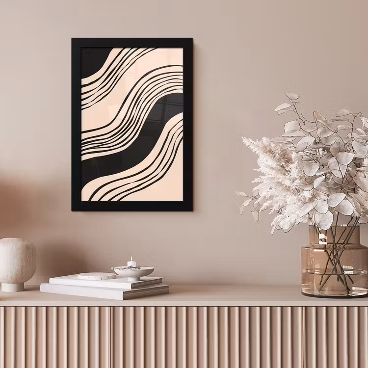 Golven - Zwart - Zandkleur fotolijst zwart zonder passe partout klein -sfeer5