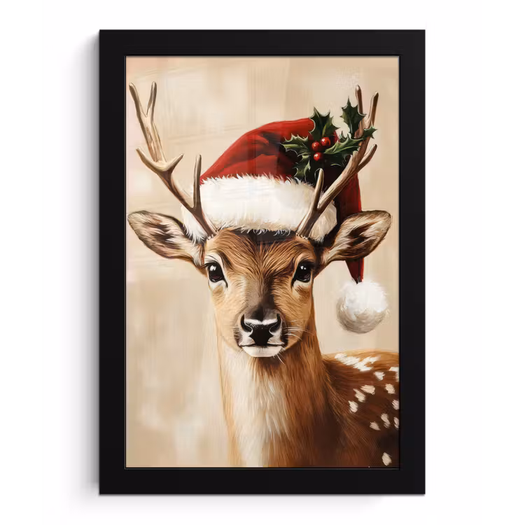 Kerst - Hert - Gewei - Rood fotolijst zwart zonder passe partout klein -3d