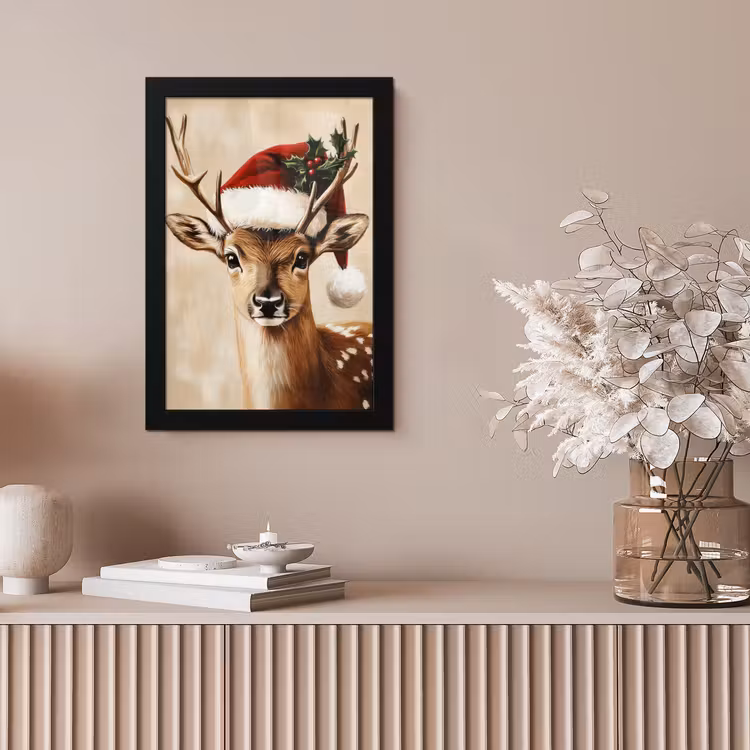Kerst - Hert - Gewei - Rood fotolijst zwart zonder passe partout klein -sfeer5