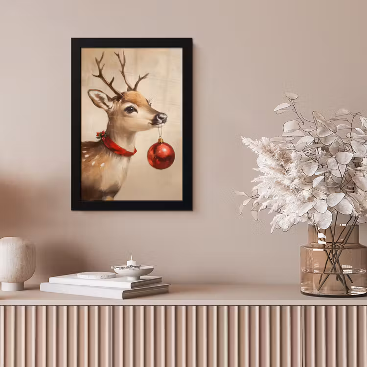 Kerst - Hert - Gewei - Kerstbal - Rendier fotolijst zwart zonder passe partout klein -sfeer5