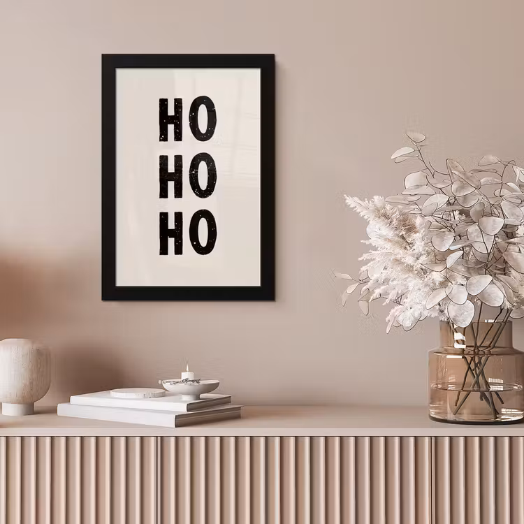 Kerstmis - Ho ho ho - Spreuken - Beige - Kerstman fotolijst zwart zonder passe partout klein -sfeer5