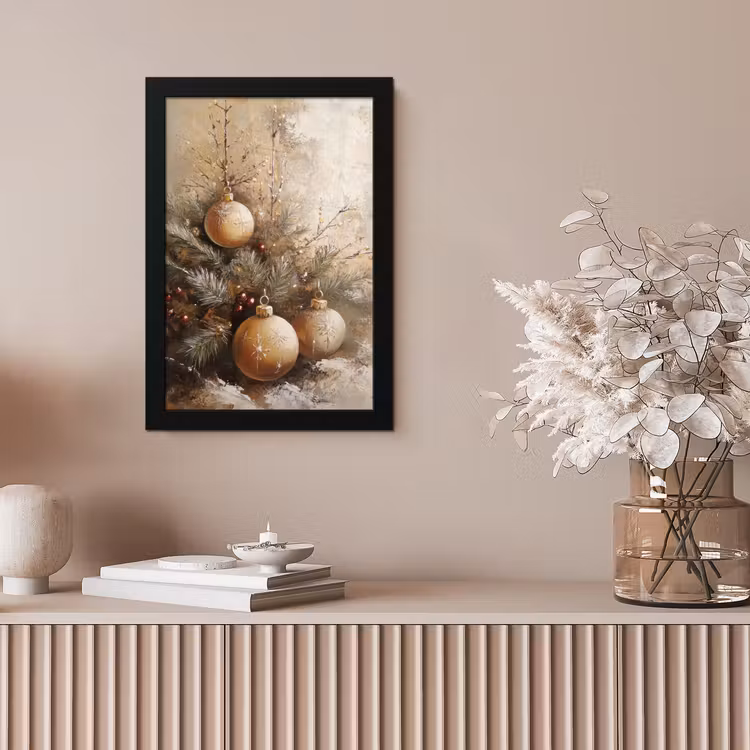 Kerst - Kerstballen - Beige - Goud fotolijst zwart zonder passe partout klein -sfeer5