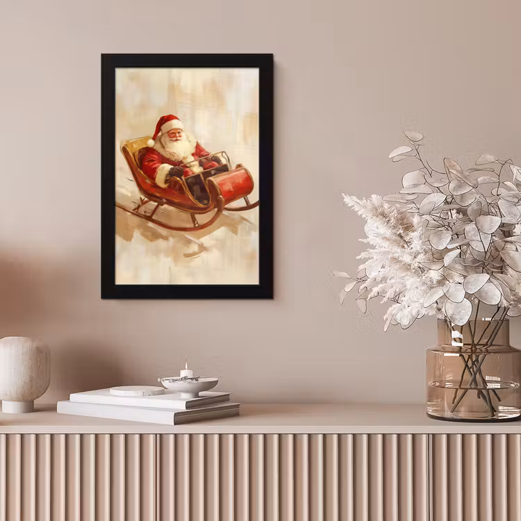 Kerst - Slee - Kerstman fotolijst zwart zonder passe partout klein -sfeer5