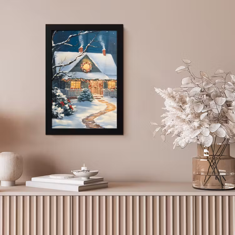 Kerst - Kerstboom - Winter - Huis - Sneeuw fotolijst zwart zonder passe partout klein -sfeer5