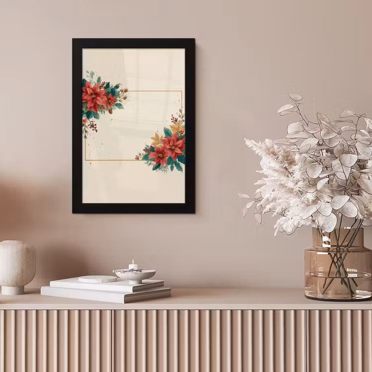 Kerst - Poinsettia - Omlijsting - Kleurrijk fotolijst zwart zonder passe partout klein -sfeer5