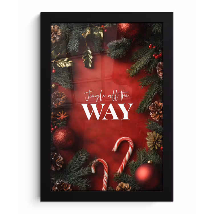 Kerst - Quote - Rood - Kerstballen fotolijst zwart zonder passe partout klein -3d