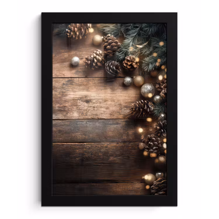 Kersthoekdecoratie - Dennenappels - Lichtjes fotolijst zwart zonder passe partout klein -3d