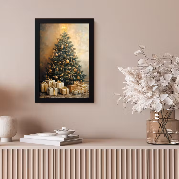 Kerstboom - Cadeaus - Goud fotolijst zwart zonder passe partout klein -sfeer5