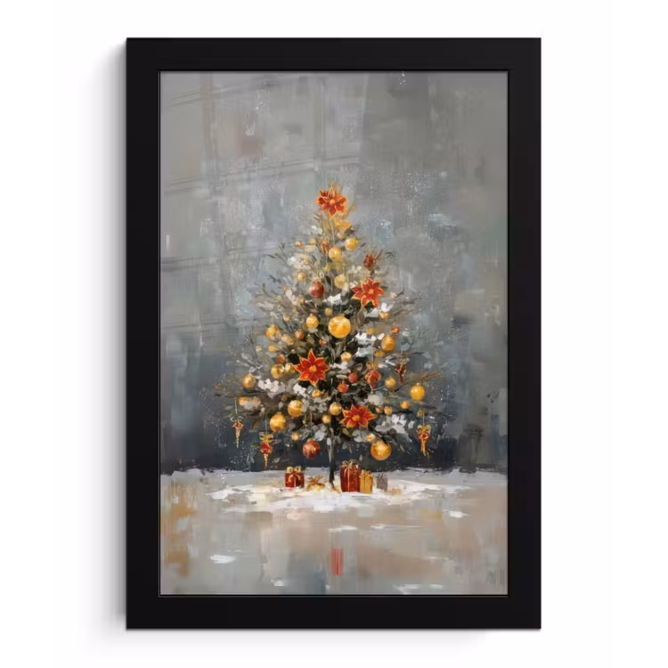 Kerstboom - Cadeaus - Rood - Goud fotolijst zwart zonder passe partout klein -3d