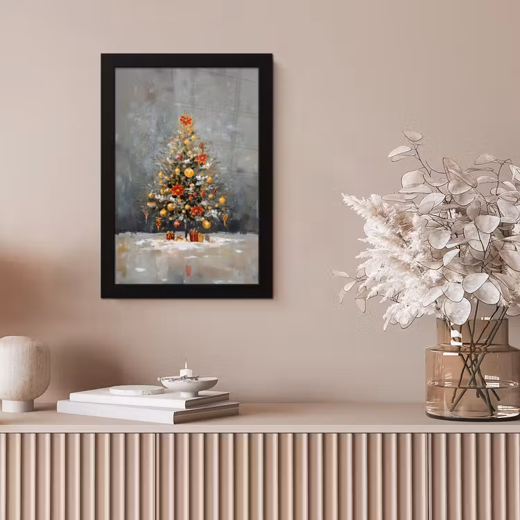 Kerstboom - Cadeaus - Rood - Goud fotolijst zwart zonder passe partout klein -sfeer5