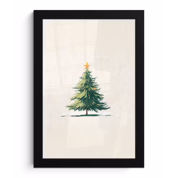 Kerstboom - Illustratie - Ster - Sneeuw fotolijst zwart zonder passe partout klein -3d