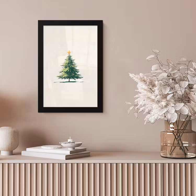 Kerstboom - Illustratie - Ster - Sneeuw fotolijst zwart zonder passe partout klein -sfeer5