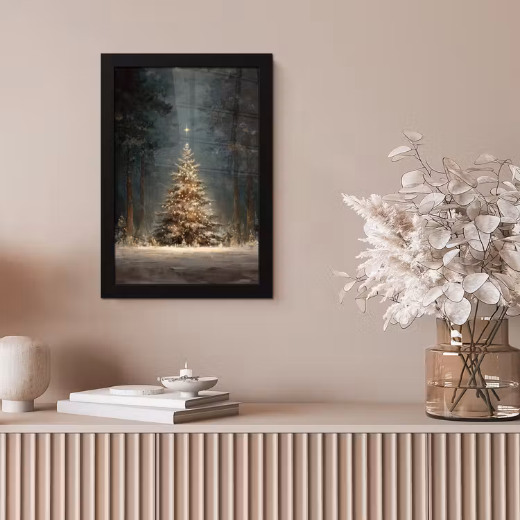 Kerstboom - Bos - Sneeuw - meerkleurig fotolijst zwart zonder passe partout klein -sfeer5