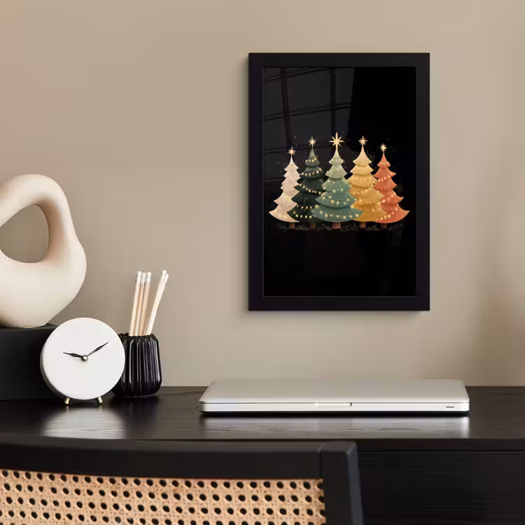 Kerstbomen - Kleurrijk - Lichtjes - Ster fotolijst zwart zonder passe partout klein -sfeer1