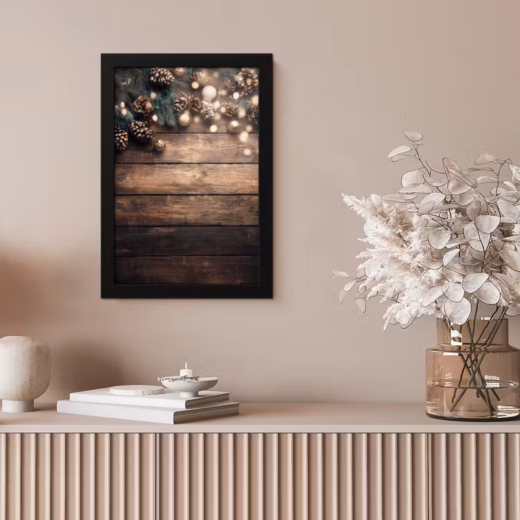 Kerstdecoratie - Houten - Dennenappel - Bruin fotolijst zwart zonder passe partout klein -sfeer5