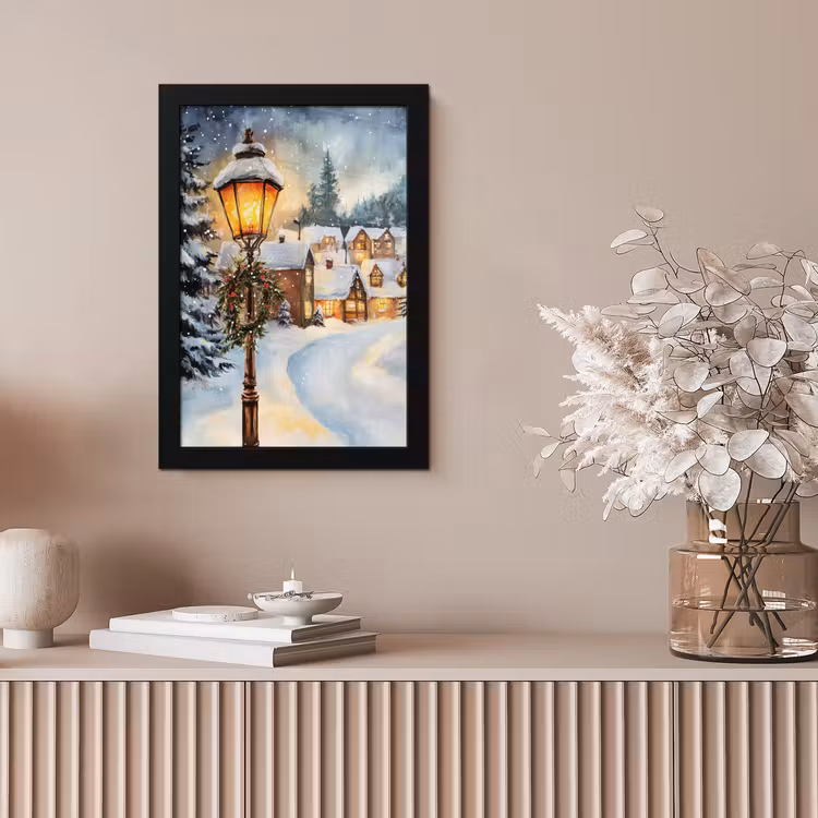 Kerstdorp - Huizen - Sneeuw - Kerst fotolijst zwart zonder passe partout klein -sfeer5