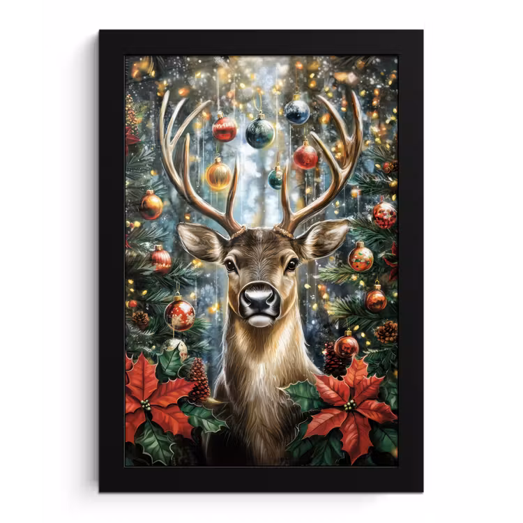 Kerstfeest - Dennenbos - Rood fotolijst zwart zonder passe partout klein -3d