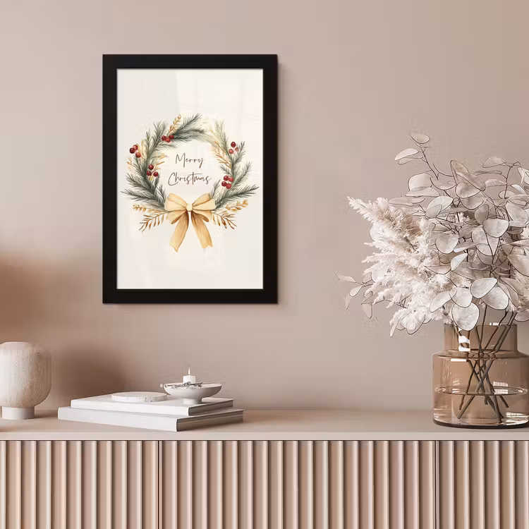 Kerstkrans - Kerst - Goud - Beige fotolijst zwart zonder passe partout klein -sfeer5
