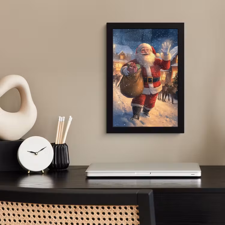 Kerstman - Dorp - Hert - Donker fotolijst zwart zonder passe partout klein -sfeer1