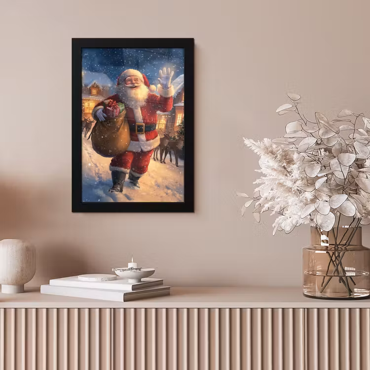 Kerstman - Dorp - Hert - Donker fotolijst zwart zonder passe partout klein -sfeer5