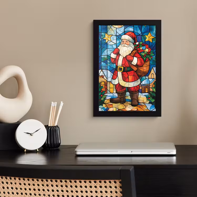 Kerstman - Glas - Kleurrijk fotolijst zwart zonder passe partout klein -sfeer1