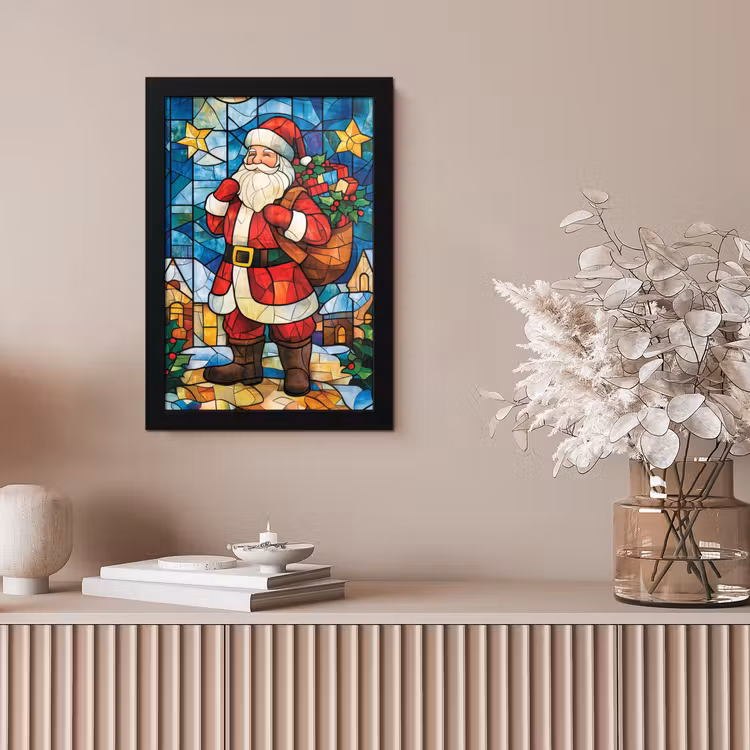 Kerstman - Glas - Kleurrijk fotolijst zwart zonder passe partout klein -sfeer5