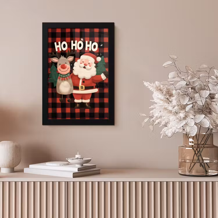 Kerstman - Rendier - Tekst - Rood - Zwart fotolijst zwart zonder passe partout klein -sfeer5