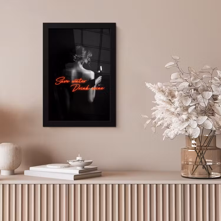Wijn - Vrouw - Neon - Quote fotolijst zwart zonder passe partout klein -sfeer5