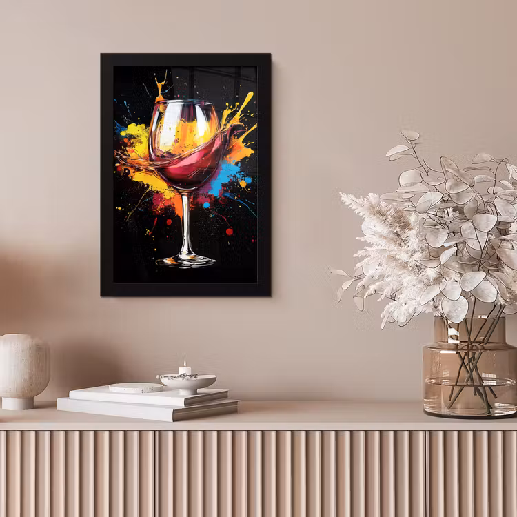Wijn - Glas - Graffiti - Borrel - Rood - Verf fotolijst zwart zonder passe partout klein -sfeer5