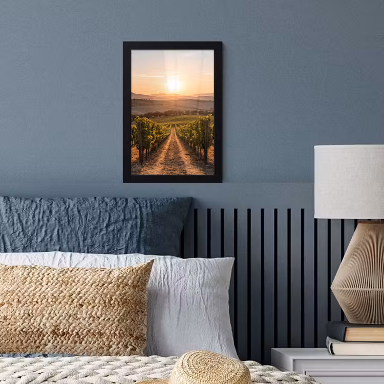 Wijngaard - Zonsondergang - Landschap fotolijst zwart zonder passe partout klein -sfeer3
