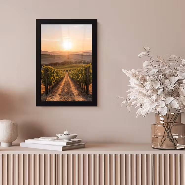 Wijngaard - Zonsondergang - Landschap fotolijst zwart zonder passe partout klein -sfeer5