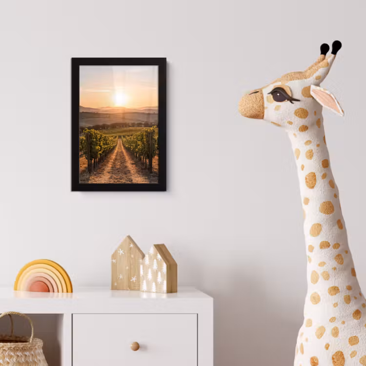 Wijngaard - Zonsondergang - Landschap fotolijst zwart zonder passe partout klein -usfeer4_kinderkamer