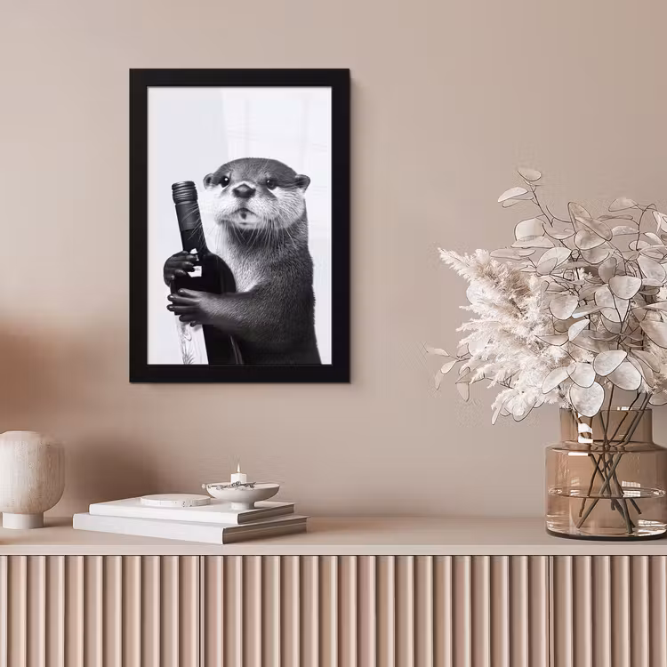 Wijnfles - Otter - Zwart fotolijst zwart zonder passe partout klein -sfeer5