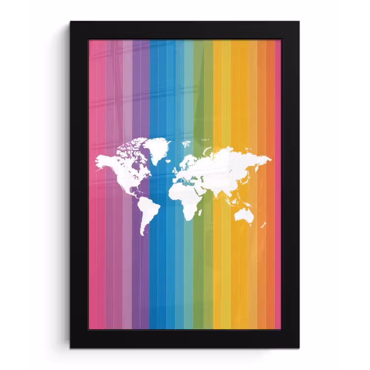 Wit - Wereldkaart - Regenboog - Banen fotolijst zwart zonder passe partout klein -3d