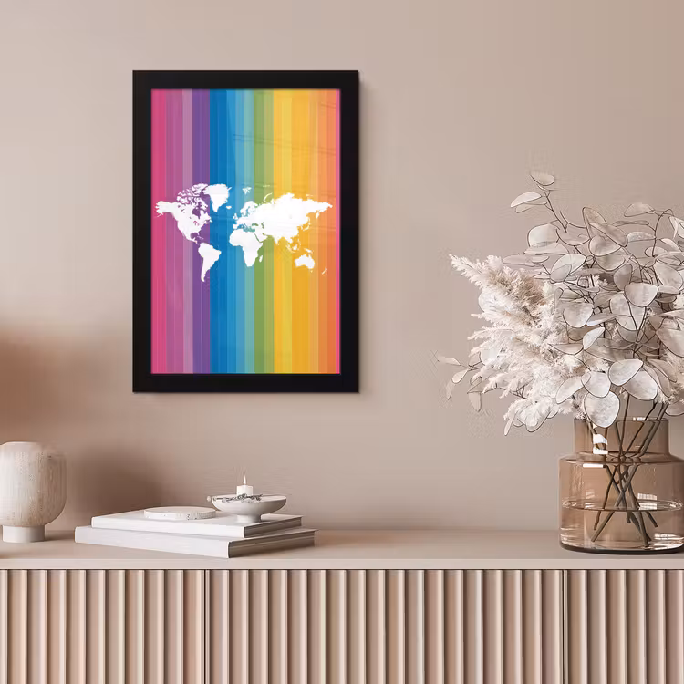 Wit - Wereldkaart - Regenboog - Banen fotolijst zwart zonder passe partout klein -sfeer5