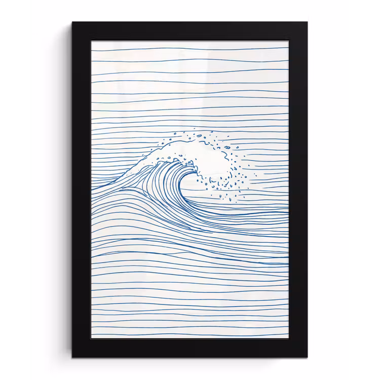 Golf - Brekende - Natuur - Minimalistisch - Blauw fotolijst zwart zonder passe partout klein -3d