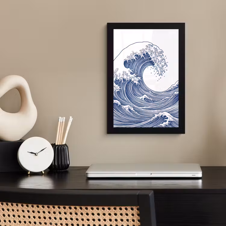 Golf - Japans - Zee - Illustratie - Blauw fotolijst zwart zonder passe partout klein -sfeer1