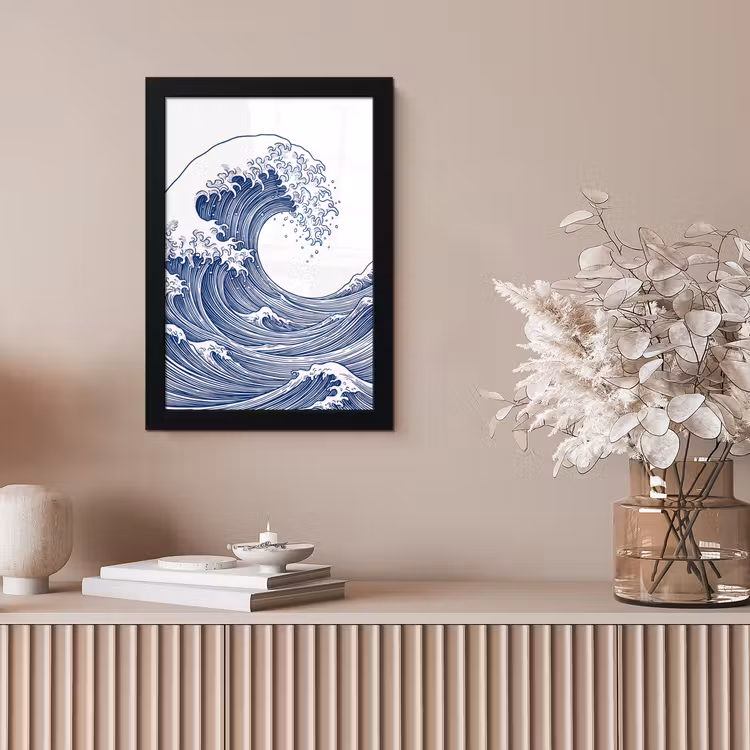 Golf - Japans - Zee - Illustratie - Blauw fotolijst zwart zonder passe partout klein -sfeer5