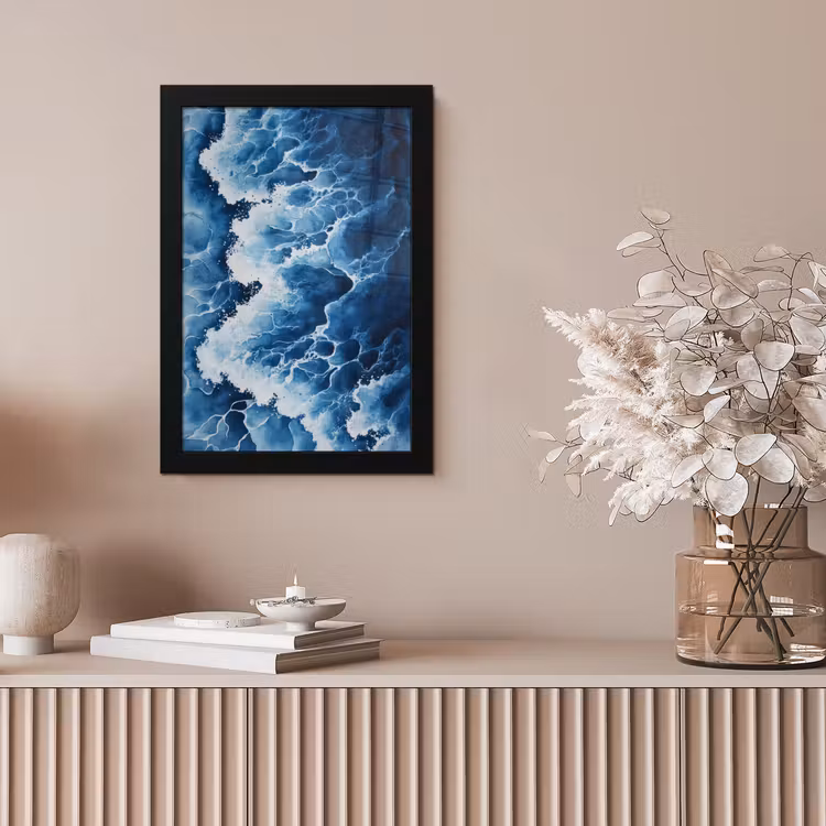 Golven - Blauw - Schuim fotolijst zwart zonder passe partout klein -sfeer5