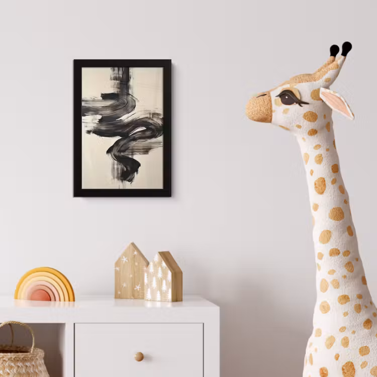 Golven - Penseelstreken - Beige - Minimalistisch fotolijst zwart zonder passe partout klein -usfeer4_kinderkamer