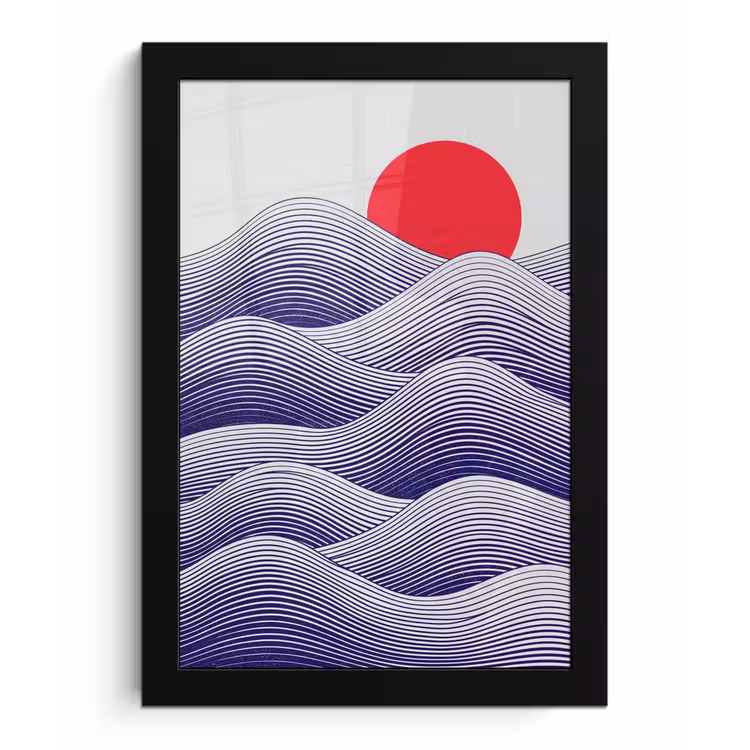 Golven - Zon - Natuur - Abstract - Rood fotolijst zwart zonder passe partout klein -3d